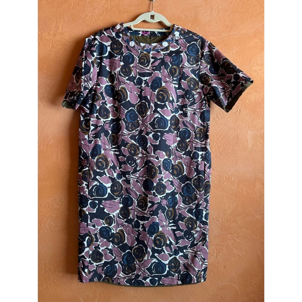 S Max Mara Floral Print Shift Dress Short Sleeve Pink Blue Size M/L Est